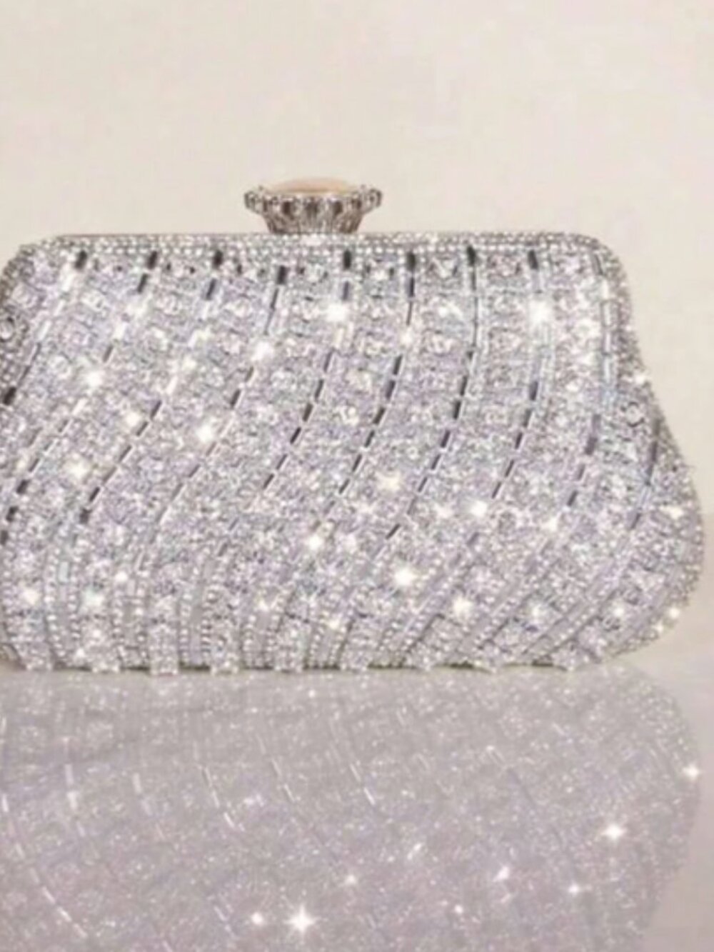 Diagonal Ruched Rhinestone Sequins Clutch Bag - Picture 2 of 3